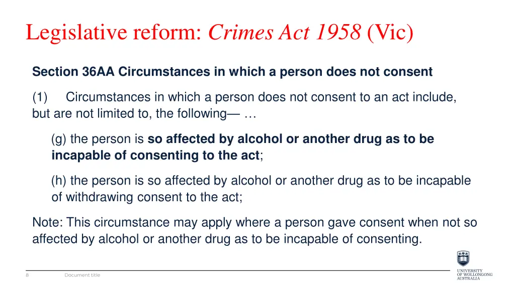 legislative reform crimes act 1958 vic