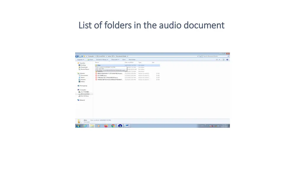 list of folders in the audio list of folders