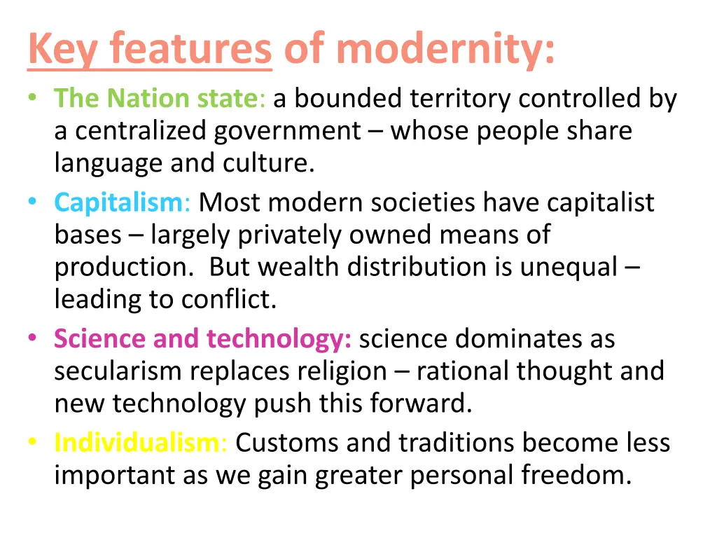 key features of modernity the nation state