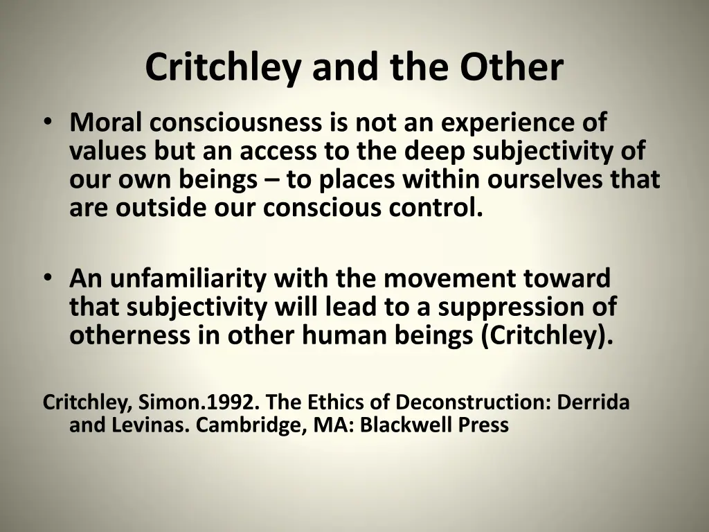 critchley and the other moral consciousness