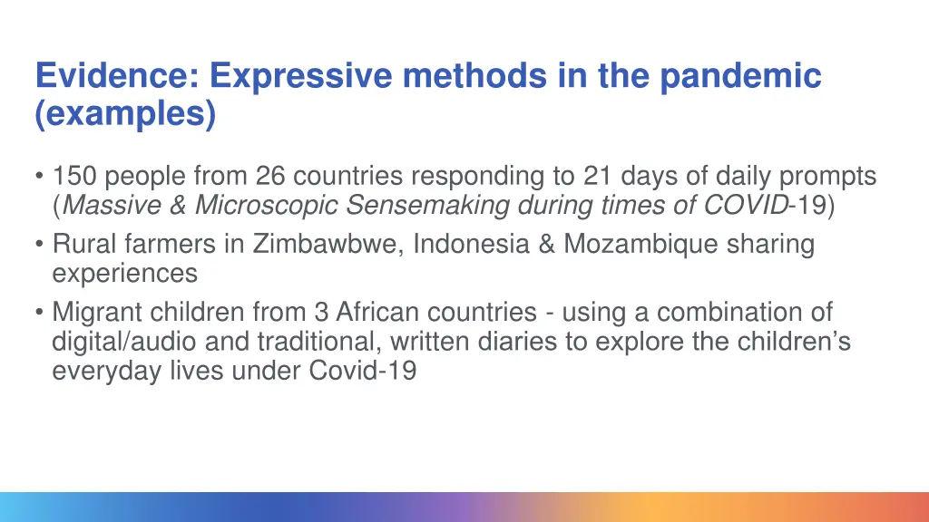 evidence expressive methods in the pandemic