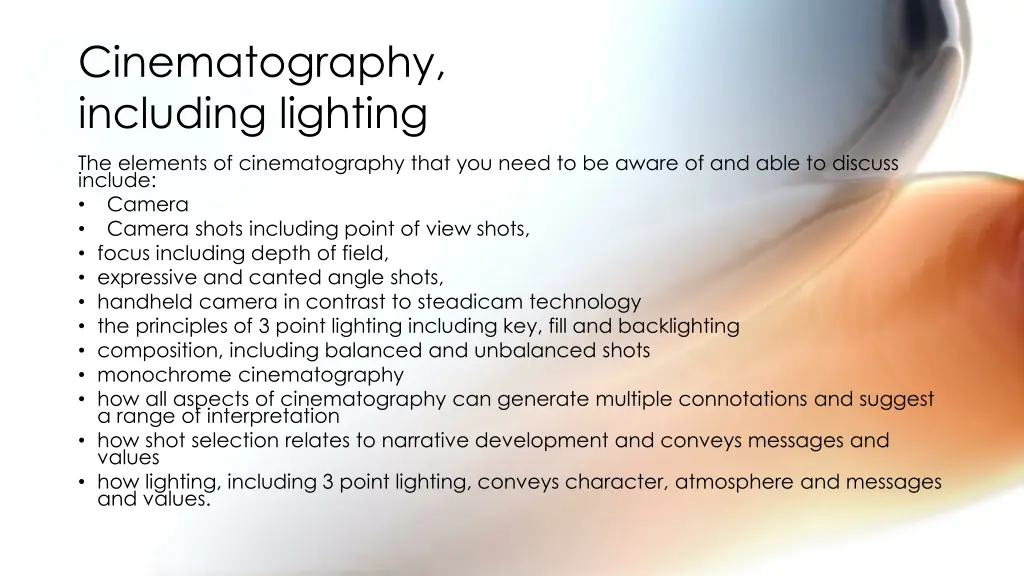 cinematography including lighting