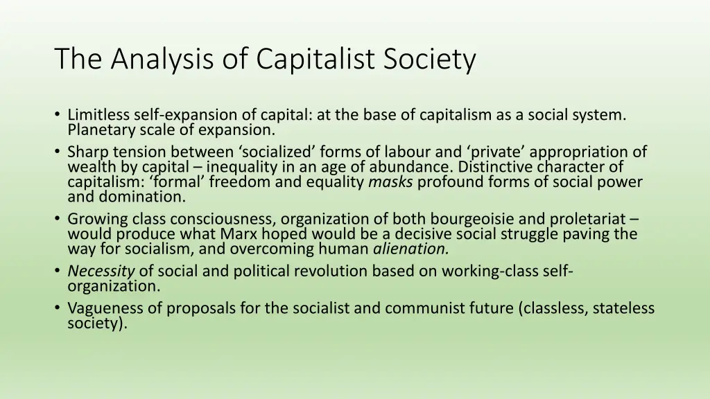 the analysis of capitalist society