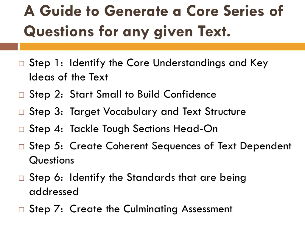 a guide to generate a core series of questions