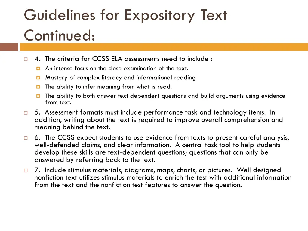 guidelines for expository text continued