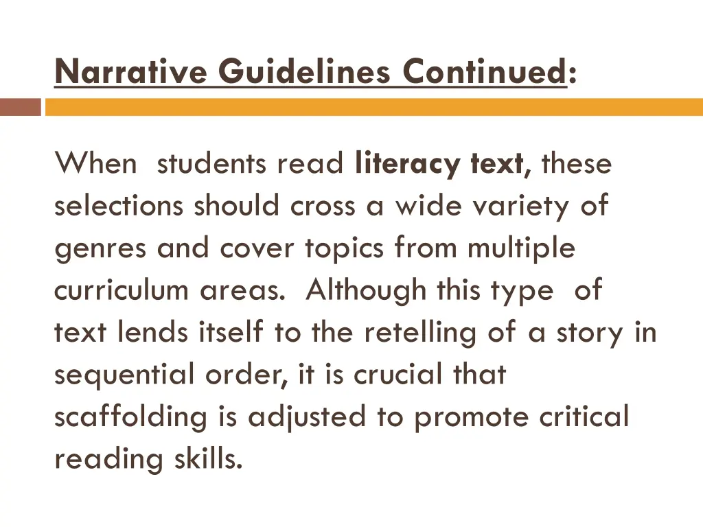 narrative guidelines continued