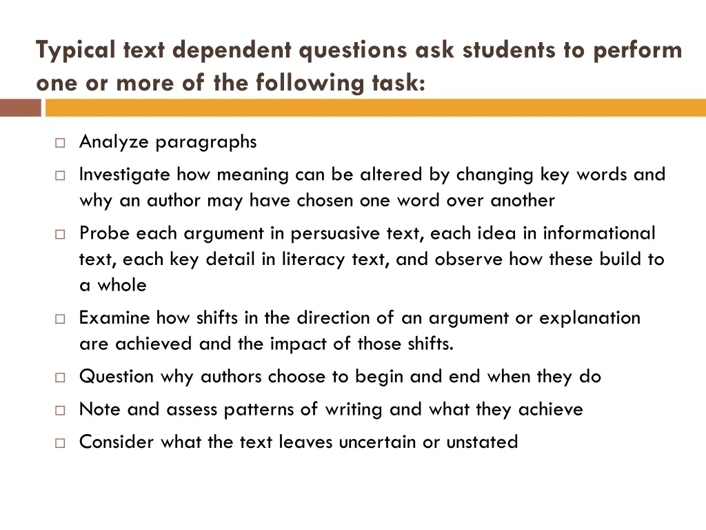 typical text dependent questions ask students