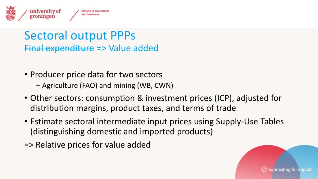 sectoral output ppps final expenditure value added