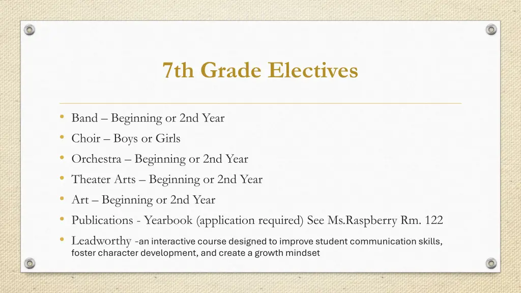 7th grade electives