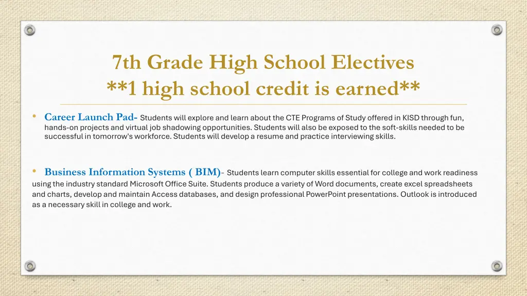 7th grade high school electives 1 high school