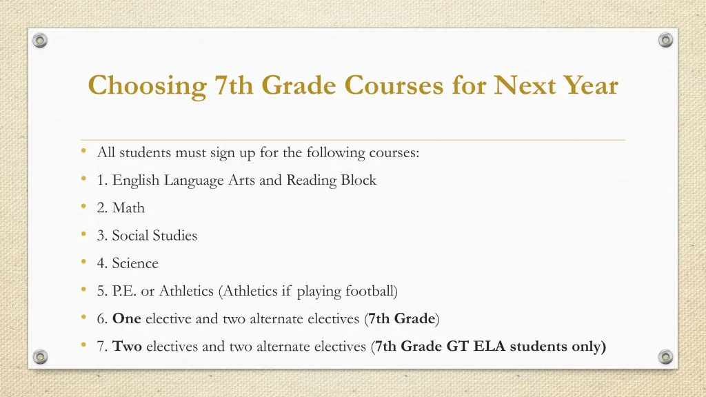 choosing 7th grade courses for next year
