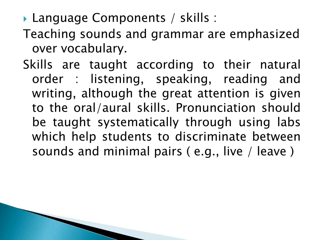 language components skills teaching sounds