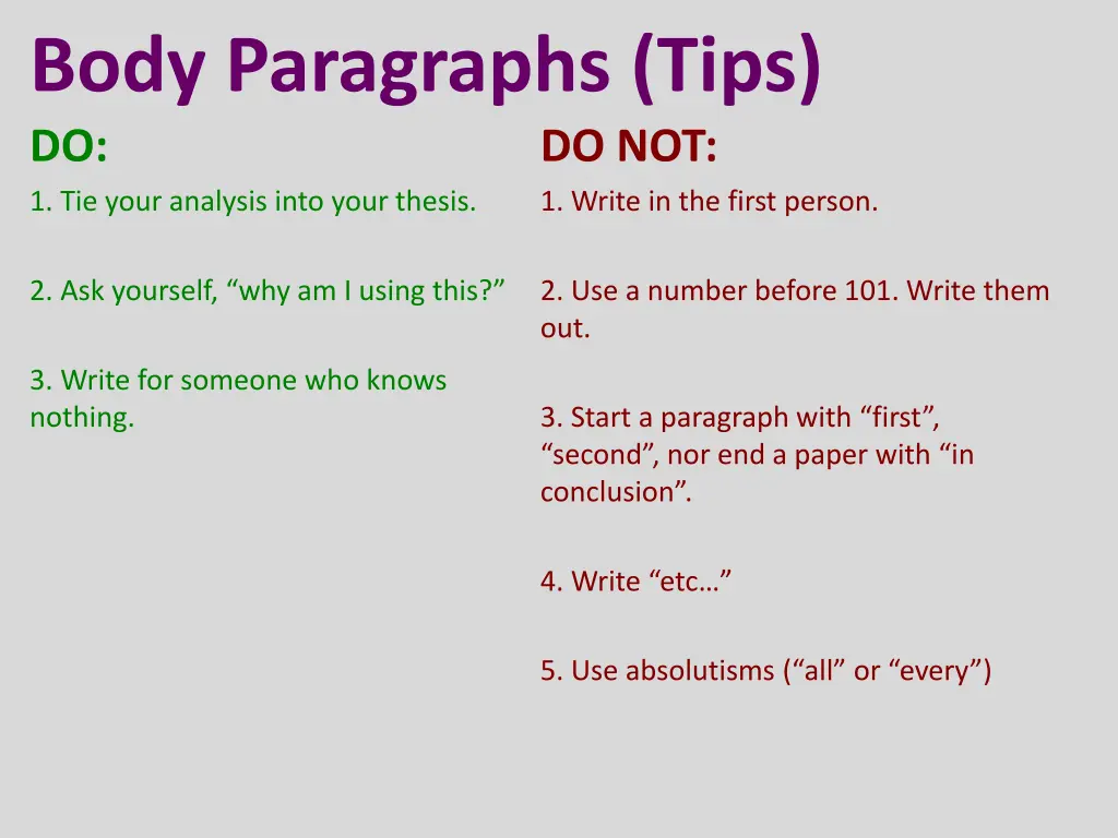 body paragraphs tips