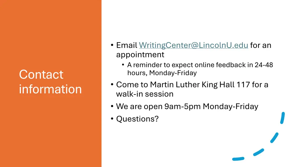 email writingcenter@lincolnu