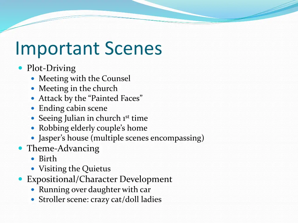 important scenes plot driving meeting with