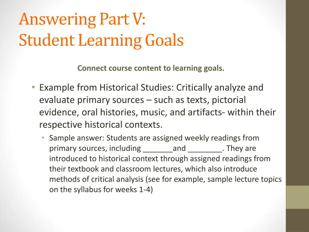 answering part v student learning goals