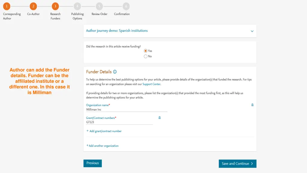 author can add the funder details funder