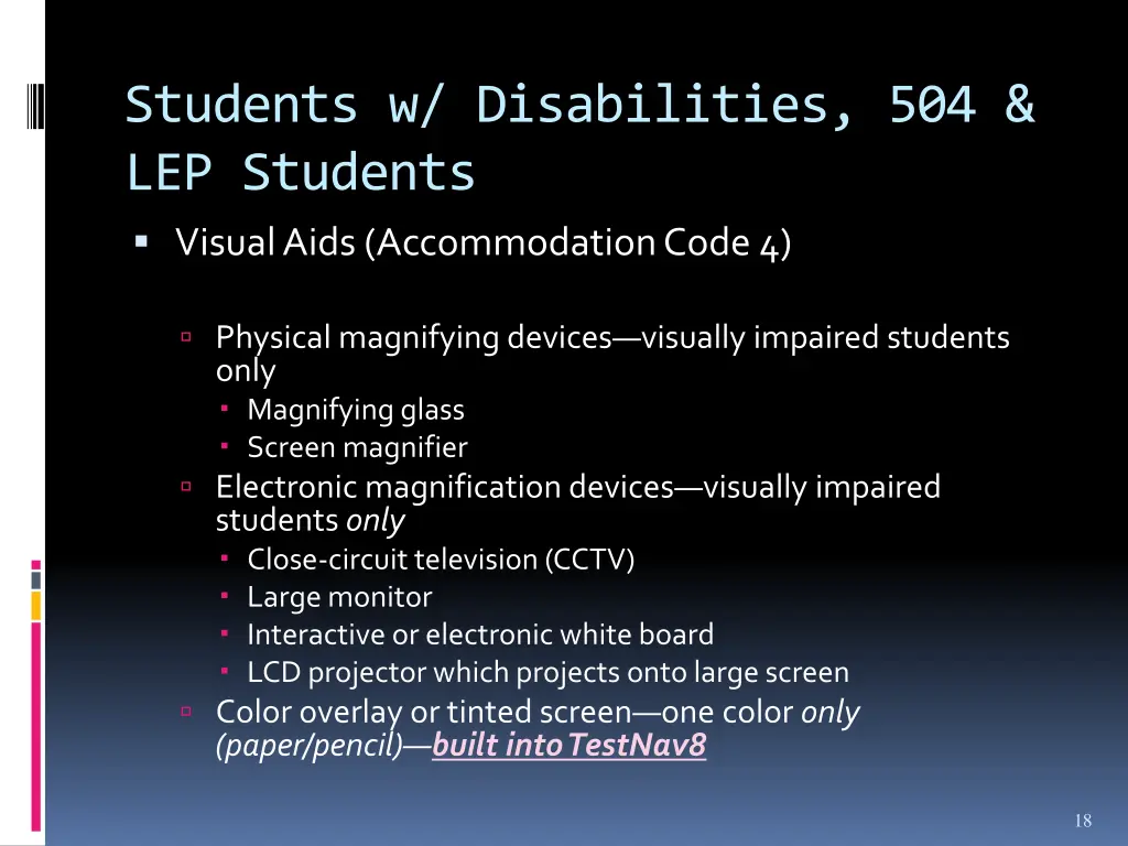 students w disabilities 504 lep students visual