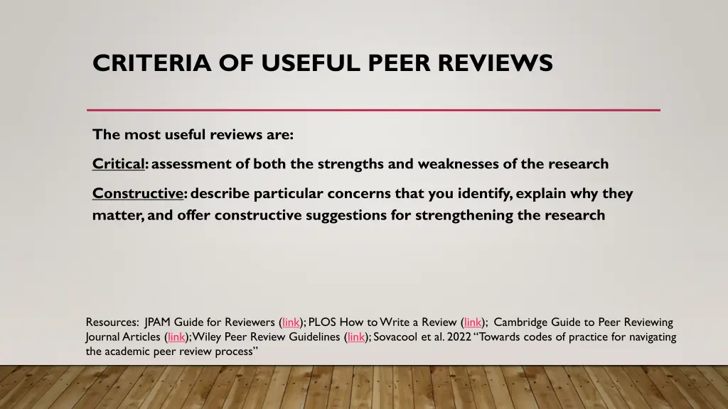 criteria of useful peer reviews