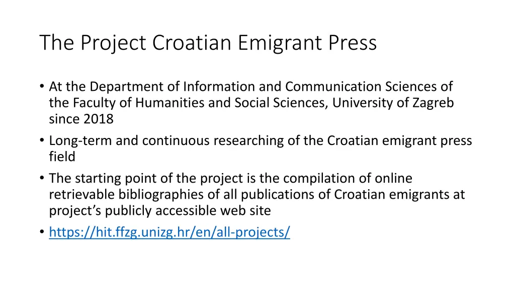 the project croatian emigrant press