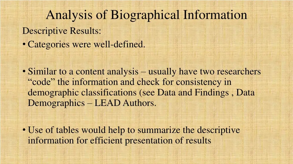 analysis of biographical information descriptive