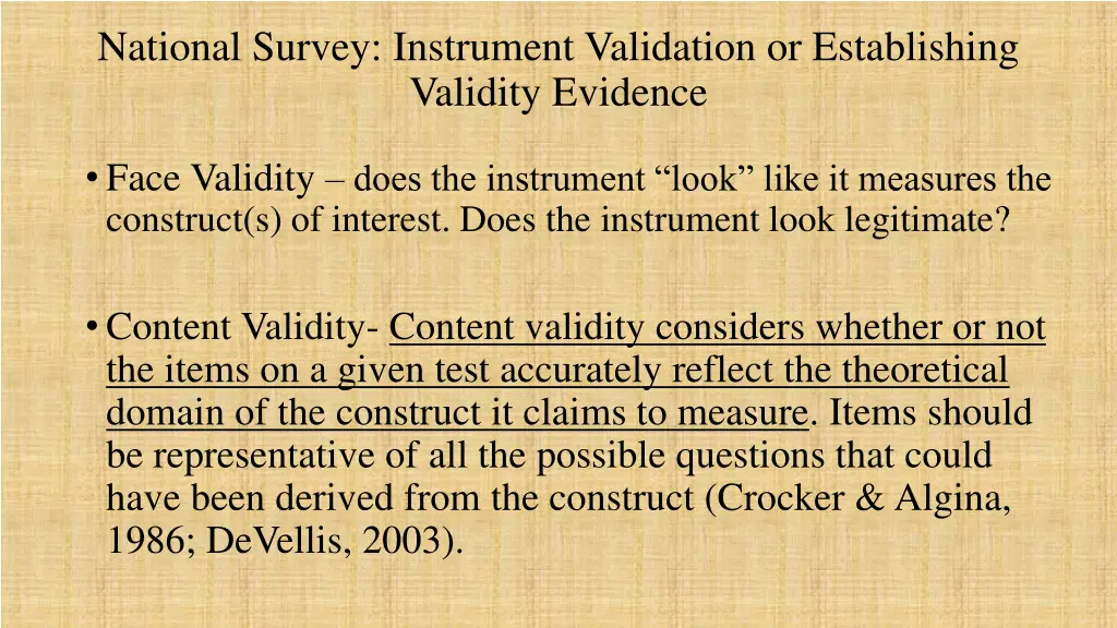 national survey instrument validation