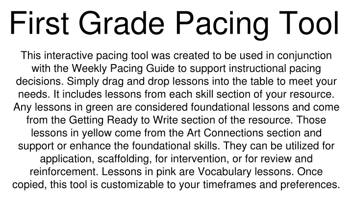 first grade pacing tool