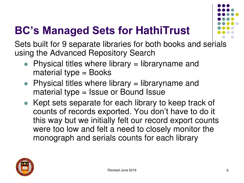 bc s managed sets for hathitrust sets built