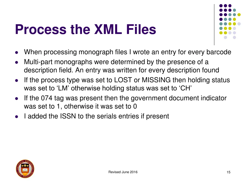 process the xml files