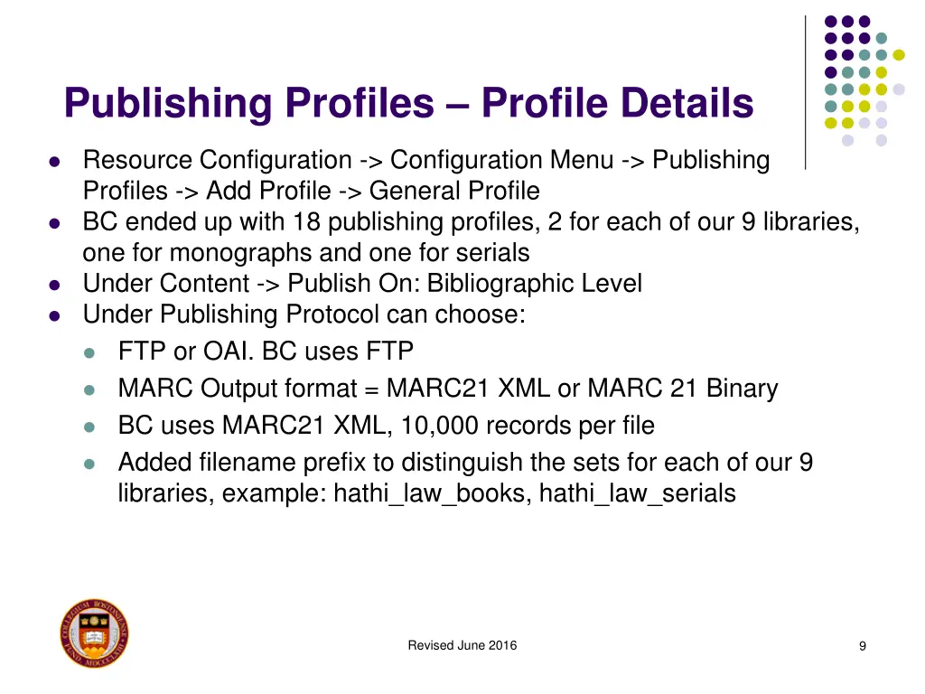 publishing profiles profile details