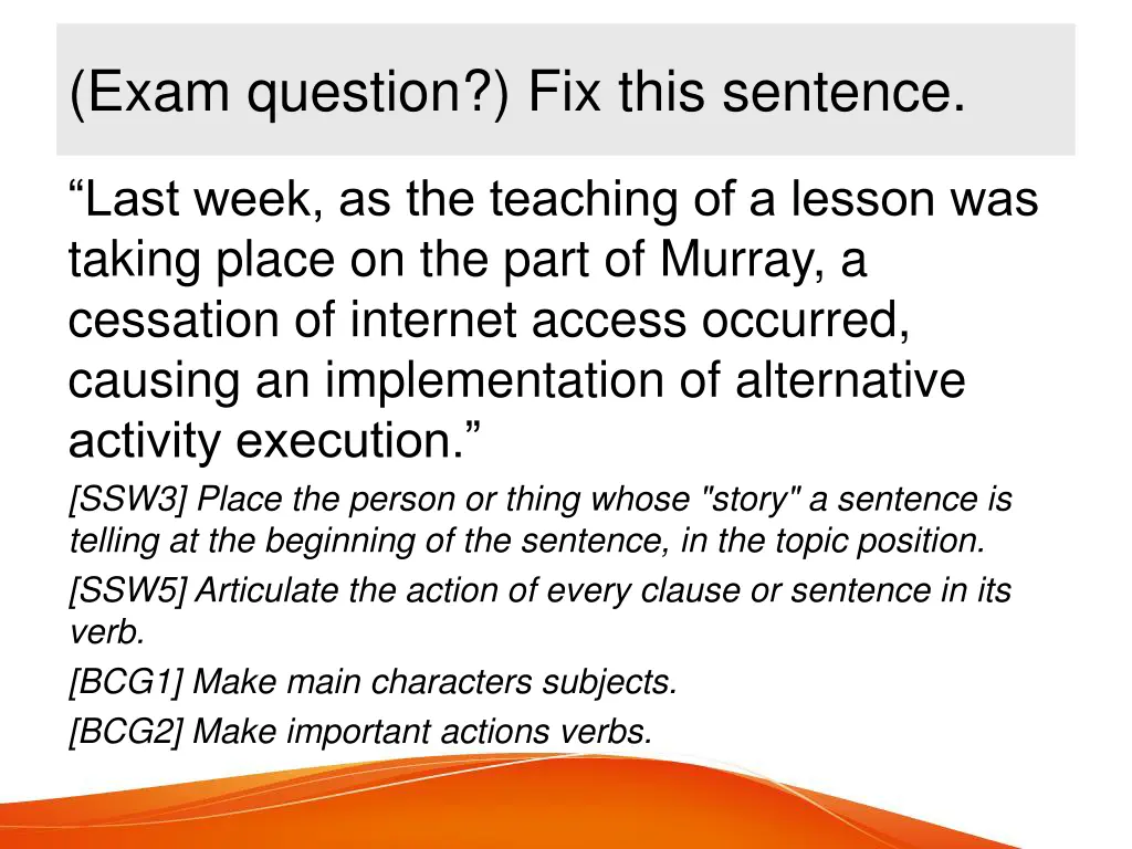 exam question fix this sentence