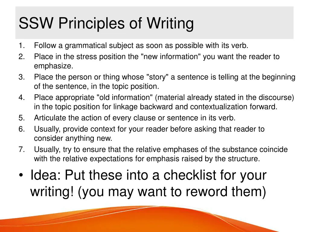 ssw principles of writing 2