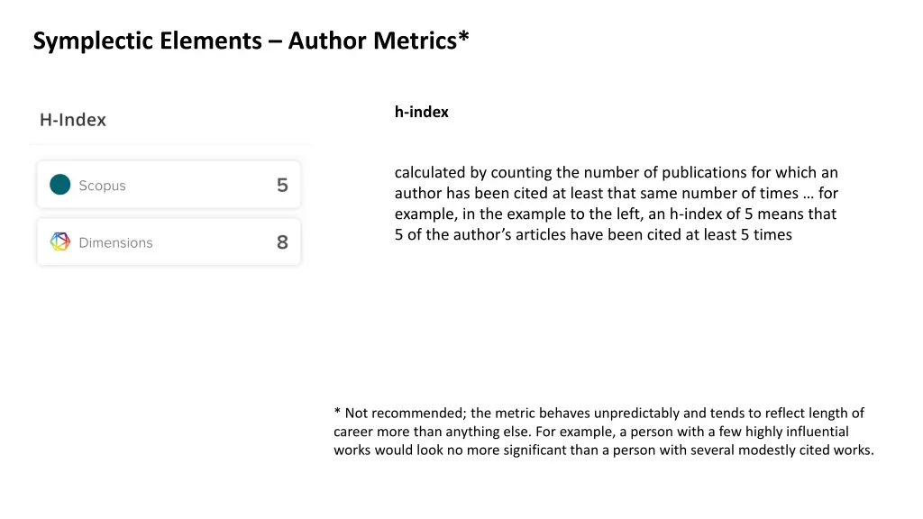 symplectic elements author metrics