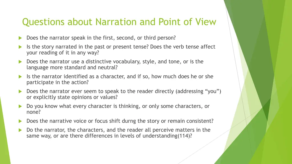 questions about narration and point of view