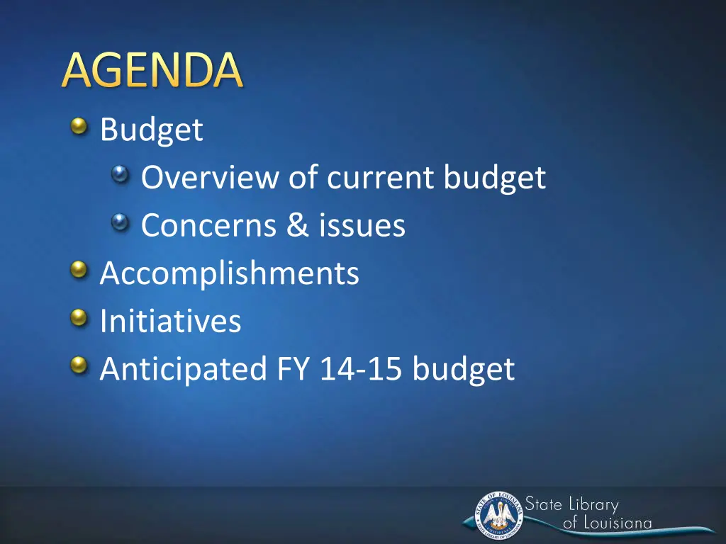 agenda budget overview of current budget concerns
