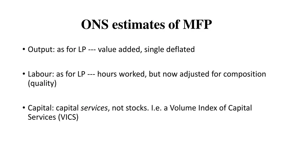 ons estimates of mfp