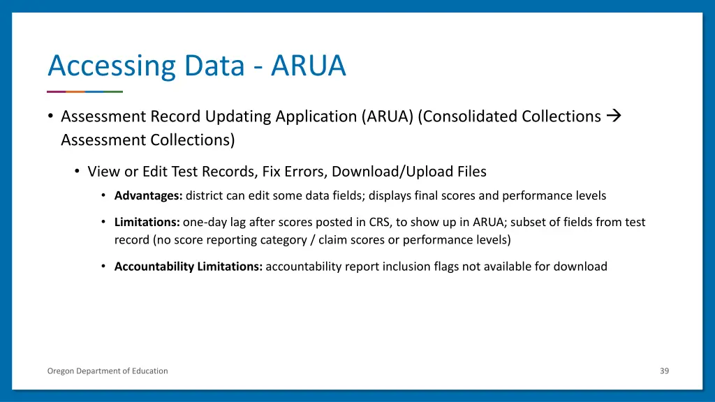 accessing data arua