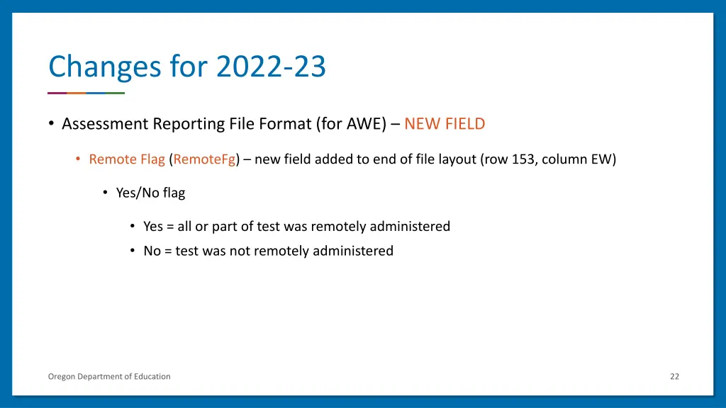 changes for 2022 23