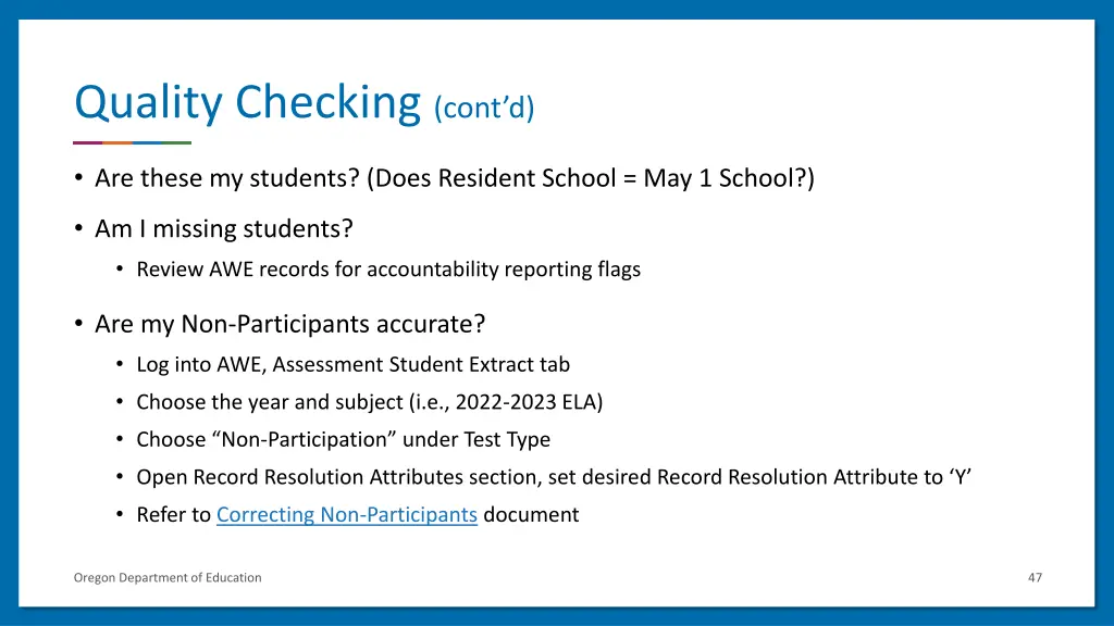 quality checking cont d