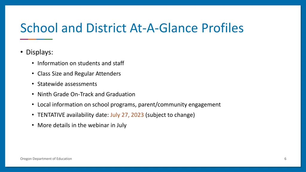 school and district at a glance profiles