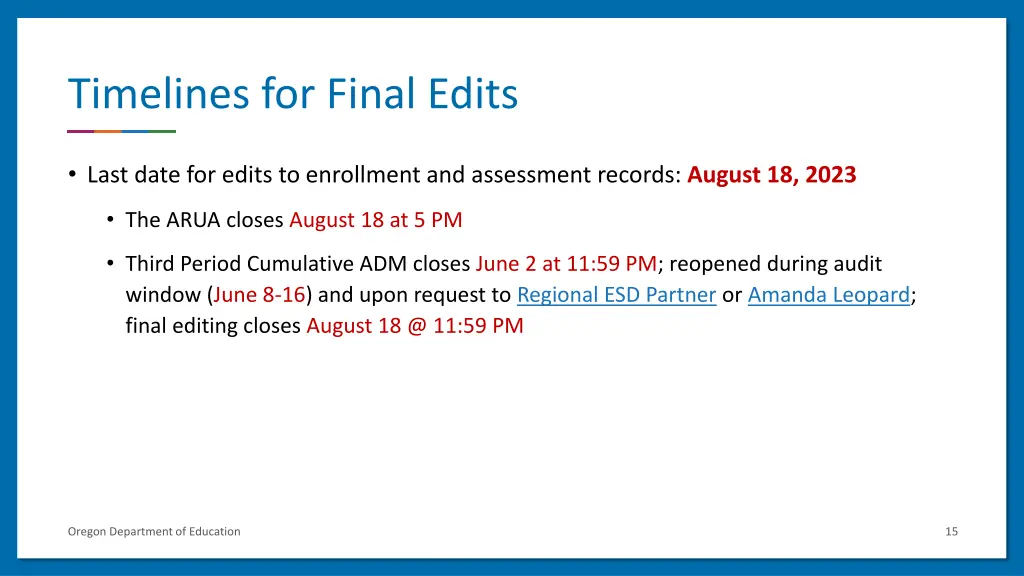 timelines for final edits