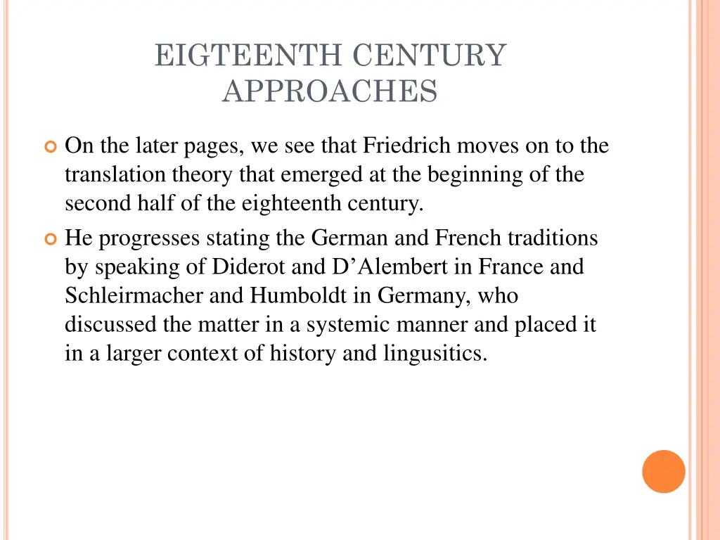 eigteenth century approaches