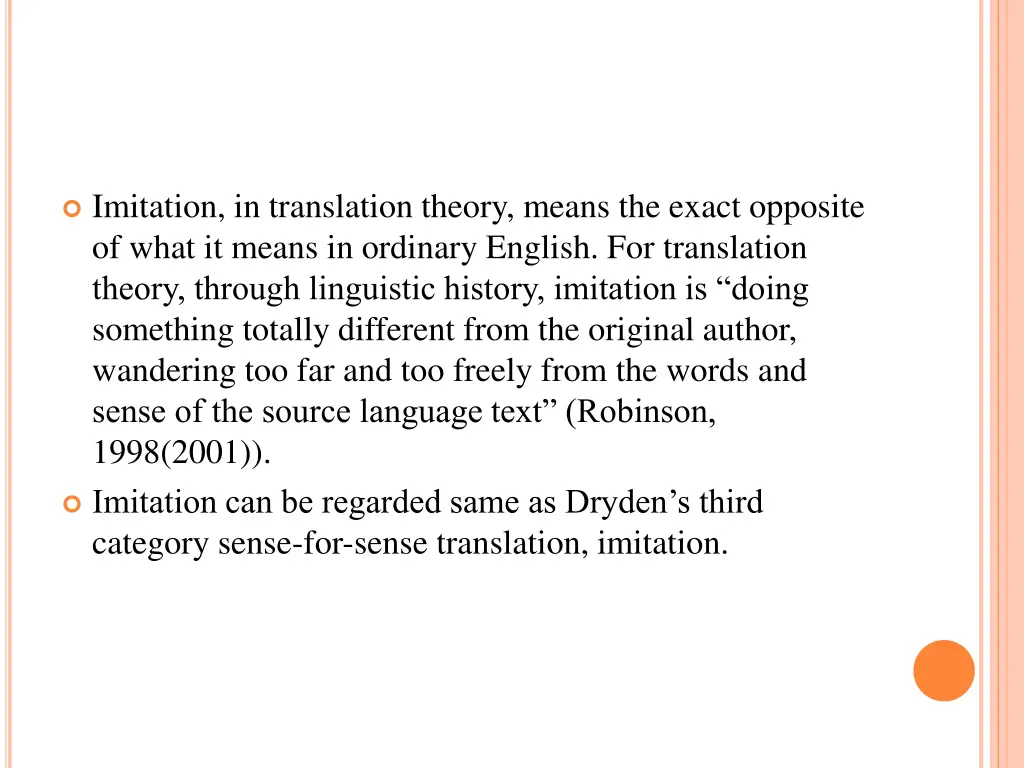 imitation in translation theory means the exact