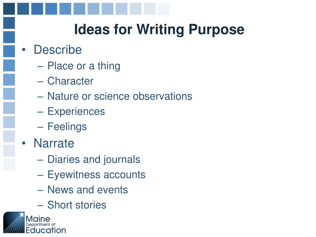 ideas for writing purpose describe place