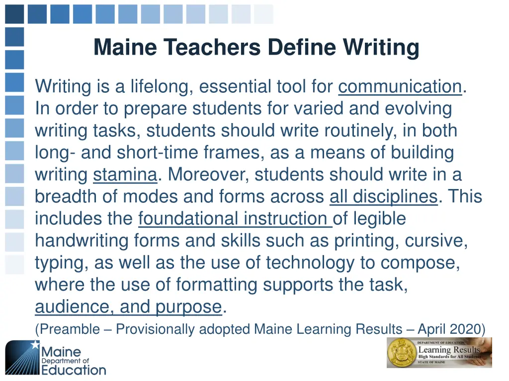 maine teachers define writing