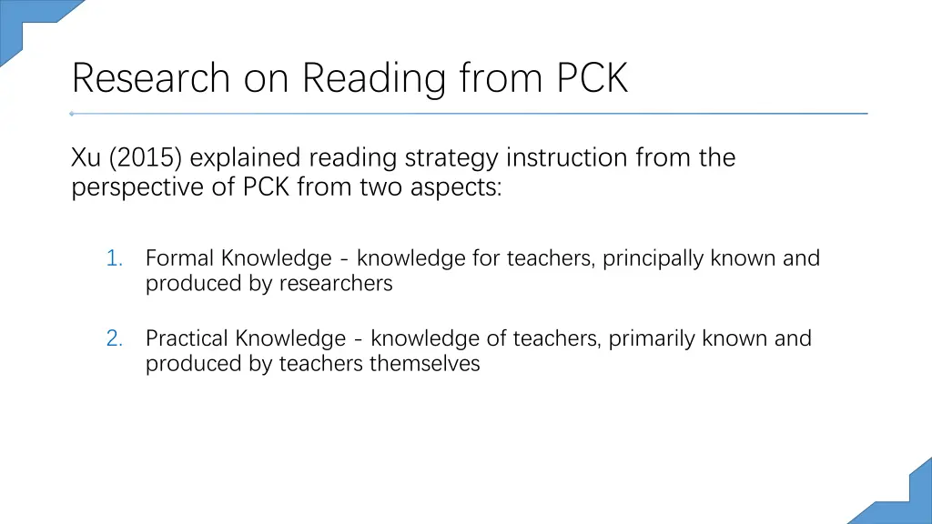 research on reading from pck 1