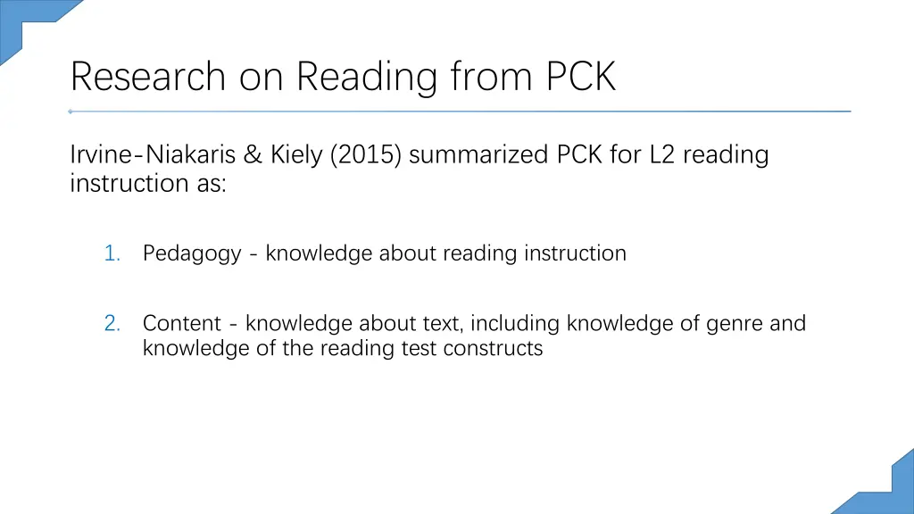 research on reading from pck