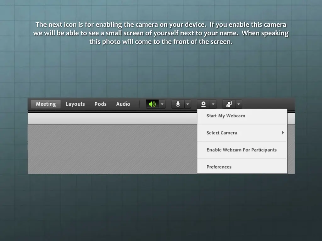 the next icon is for enabling the camera on your