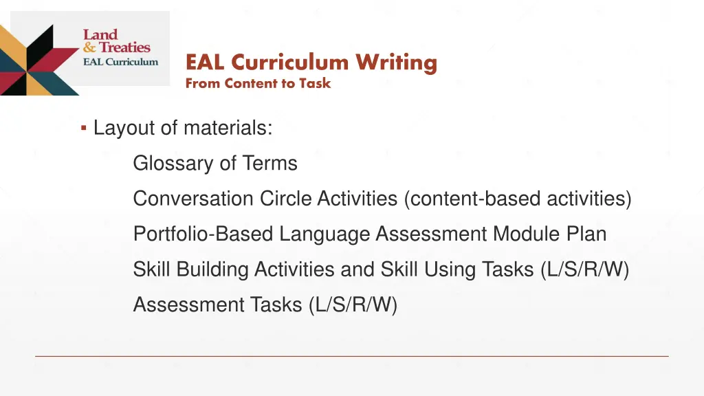 eal curriculum writing from content to task