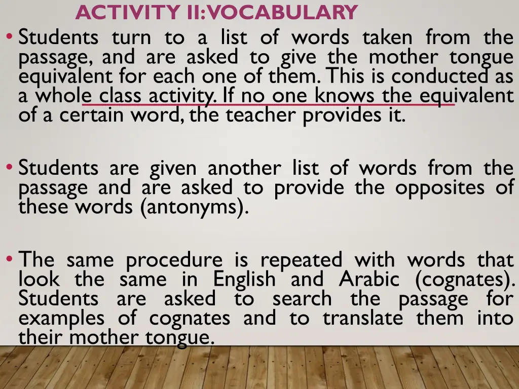 activity ii vocabulary students turn to a list